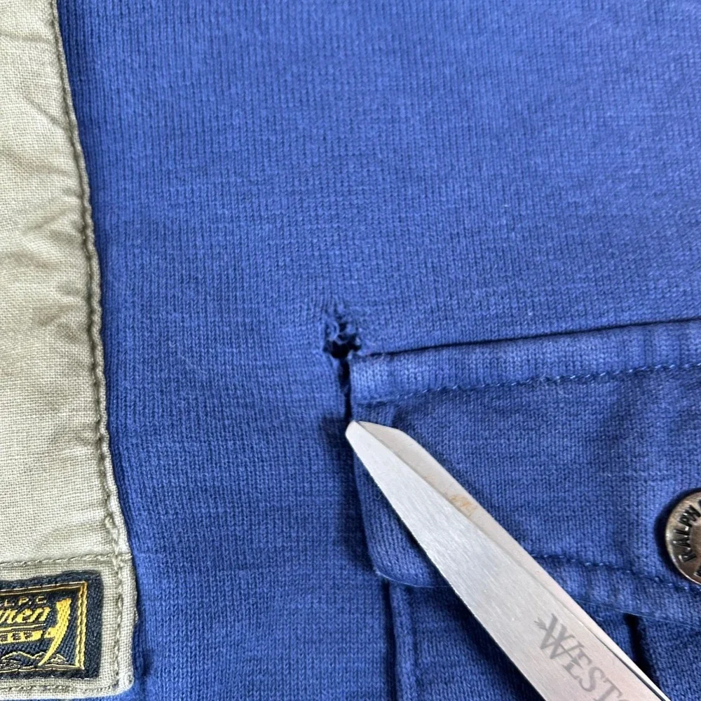 VTG Polo Ralph Lauren Pullover Mens Medium Blue Quarter Zip Military Elbow Patch